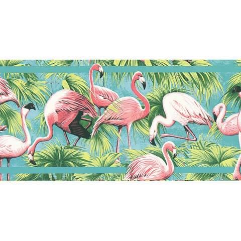 FLOCK OF PINK FLAMINGOS WALLPAPER BORDER 144B87705  