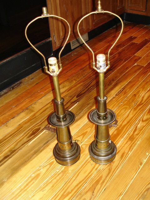 VINTAGE STIFFEL BRASS TABLE LAMPS PAIR  