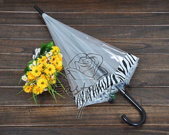   Transparent Dome Birdcage Rain Sun Umbrella with Zebra Trim  