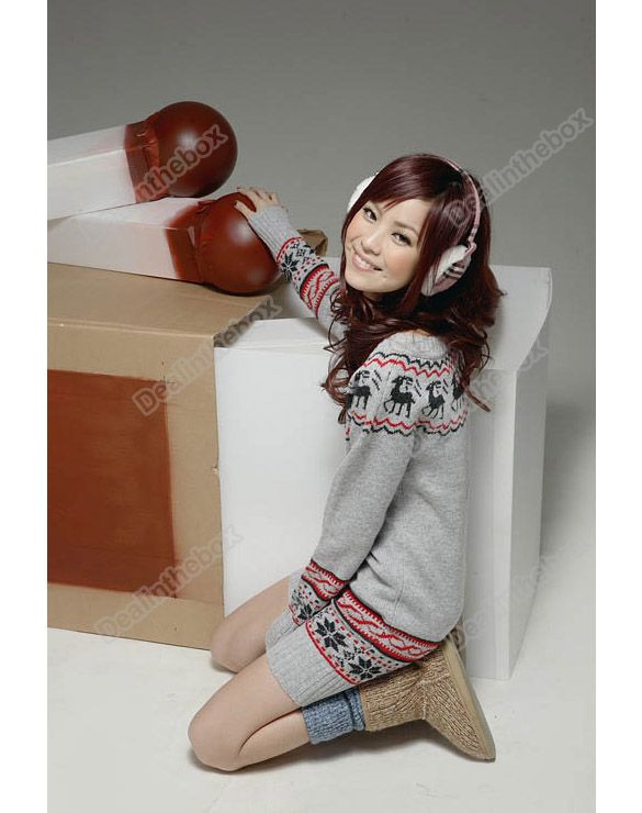 New Soft Women knit Pullover Jumper Top Snowflake Deer Sweater dresses 