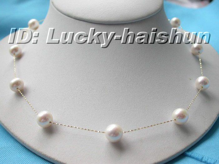 AAA 10mm 14K solid Gold Chain white pearl necklace  