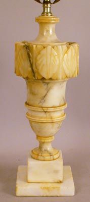 Antique Carved White Marble Urn Form Table Lamp, 20th C  