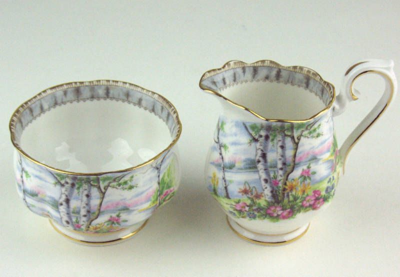 SMALL CREAMER + SUGAR BOWL Royal Albert SILVER BIRCH  