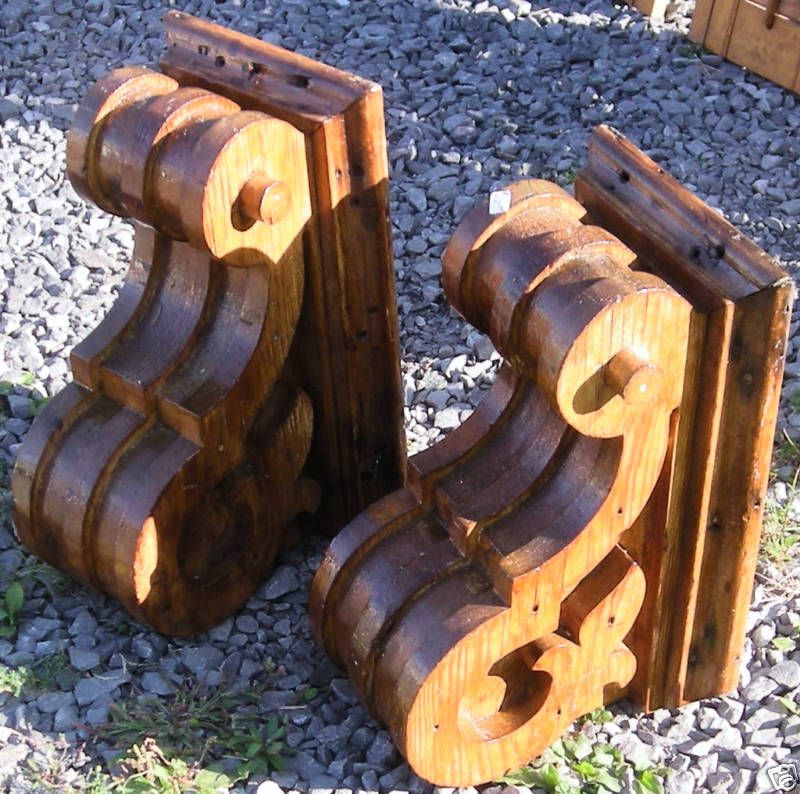 Vintage Shelf Supports, Massive Victorian Wood Architecural Angles 