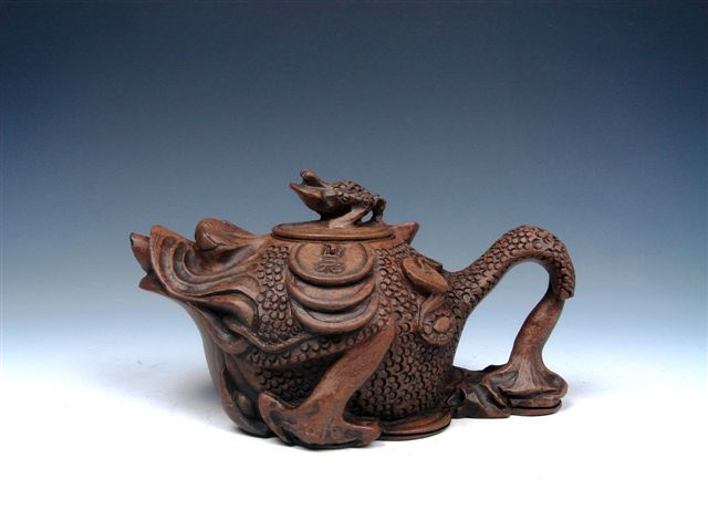 Solid Stone Hand Crafted Unique Old Coin On Toad Teapot  