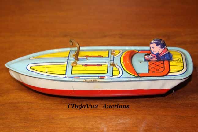   1950s J. Chein & Co. Wind Up Toy Boat W/ Metal Propellar USA Made