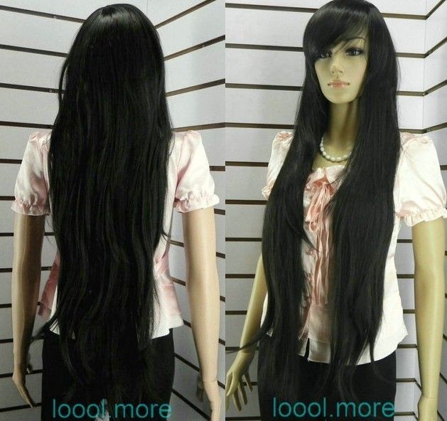 Stylish Extra long Straight black Women wig + cap #47  