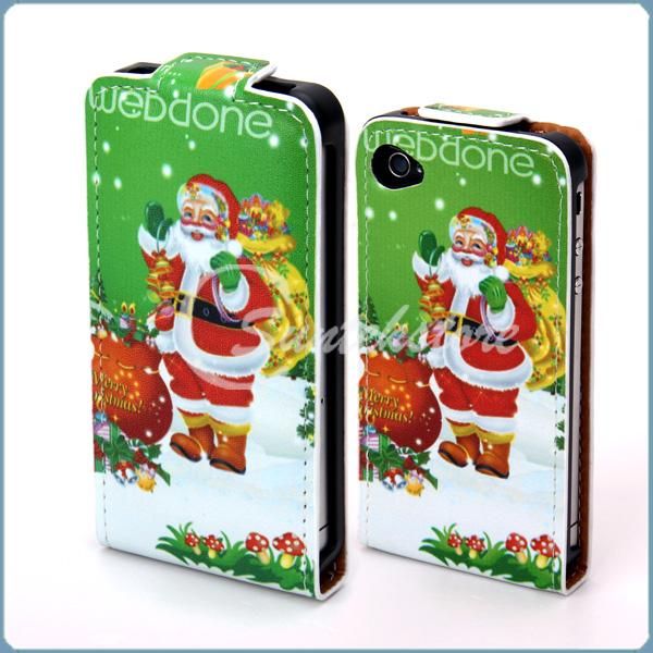 Christmas Santa Claus Leather Skin Case Cover for iPhone 4 4G 4S Xmas 