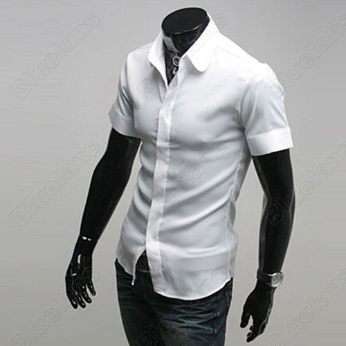 New Mens Luxury Stylish Casual Dress Slim Fit Short Sleeve Shirts XL 