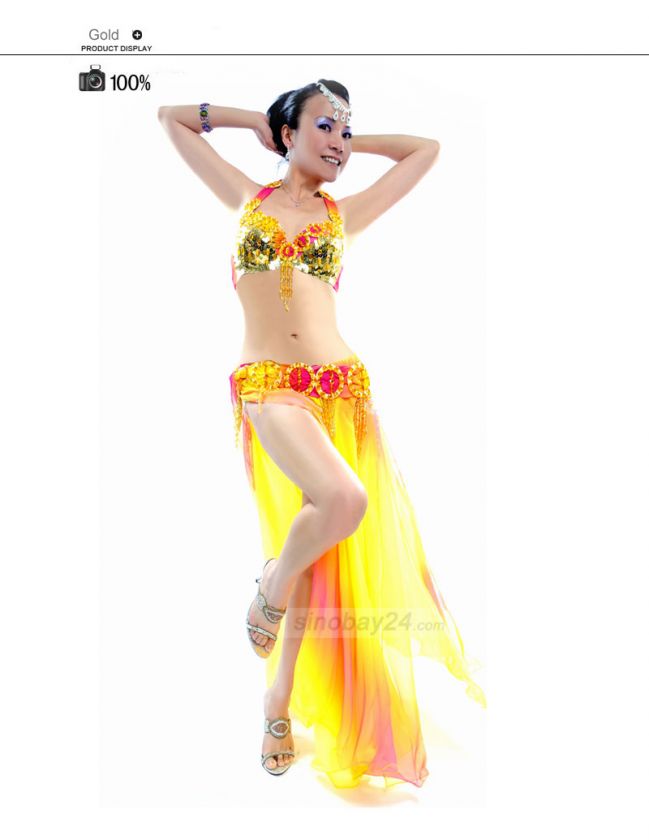   New Chiffon Belly Dance Costume Set 2Pics 8 Colors Bra/Belt  