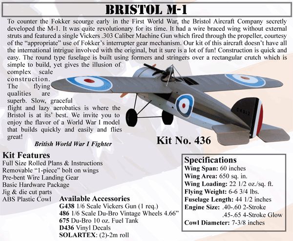 BALSA USA BRISTOL M 1 RADIO CONTROL AIRPLANE KIT AIRCRAFT FLYING MODEL 