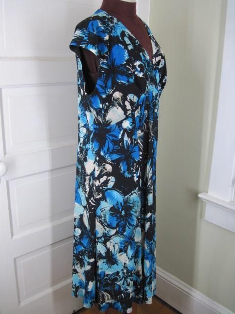 JONES STUDIO Blue Black Botanical Jersey Dress 18W  