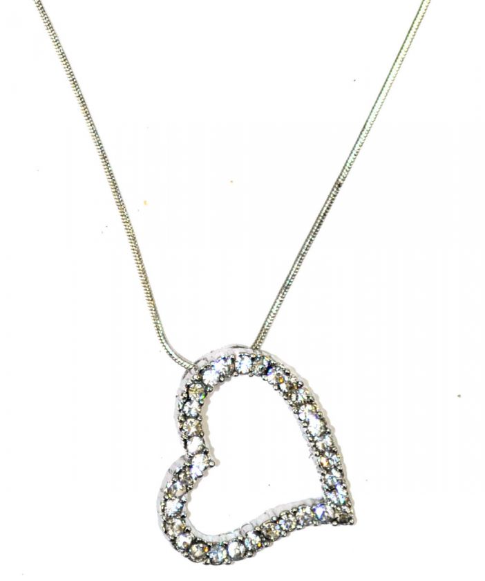 Romantic Valentine Gift Silver Rhinestone Crystal Heart Pendant Choker 