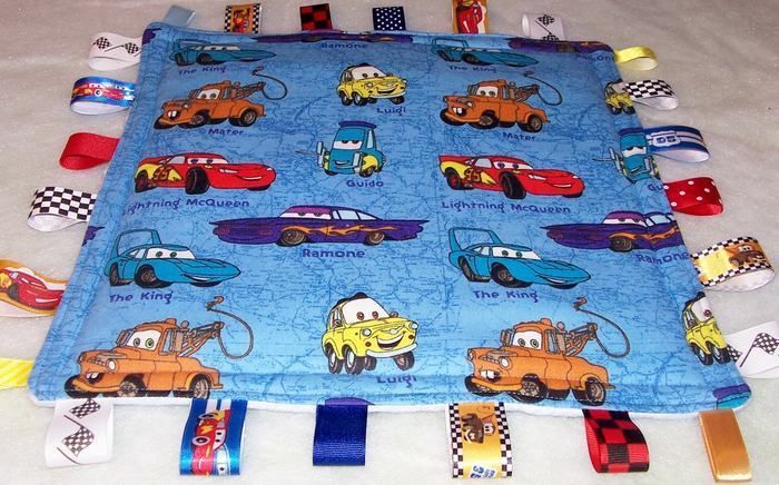 DISNEY CARS BLUE MINKY TAGGIE LOVEY RIBBON SECURITY BLANKET  