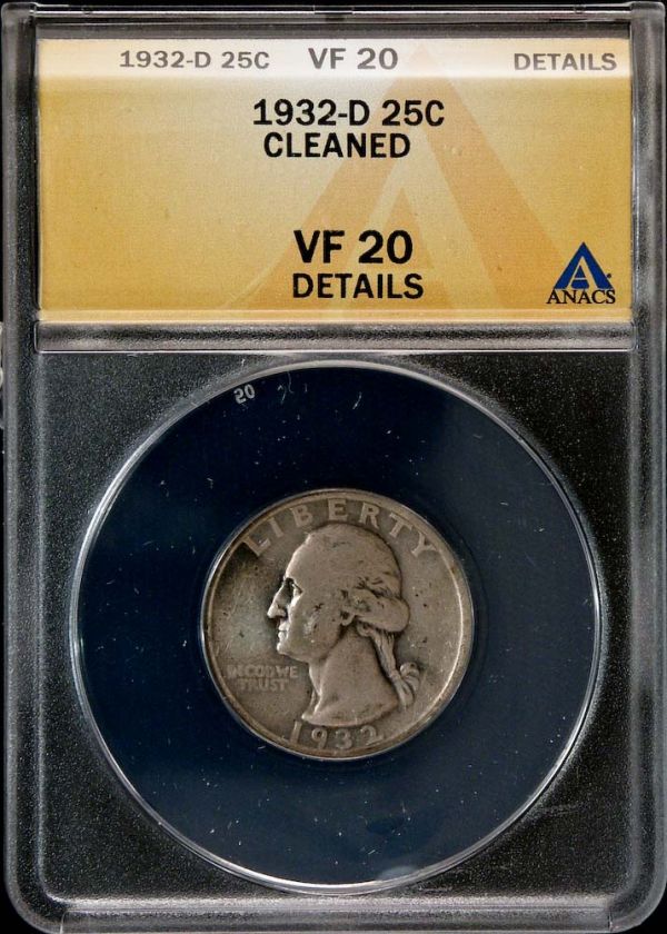 1932 D Key Date Washington Quarter ANACS VF20  