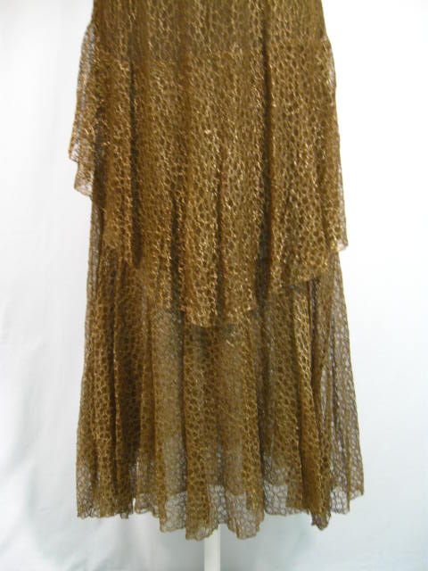 VINTAGE DESIGNER Gold Lace Cocktail Dress Gown Shrug S  