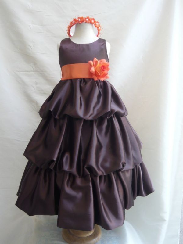 New PO3 Brown orange Flower Girl Dress Sz 2 4 6 8 10  