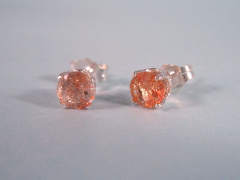 SUNSTONE   Glittering Orange Faceted Sterling Silver Stud Earrings 0 