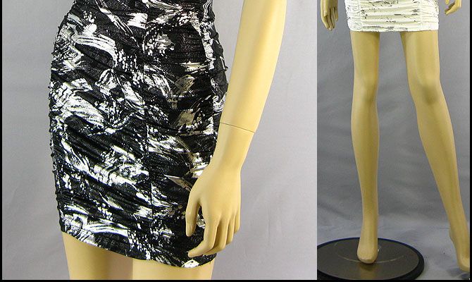 Black Silver Padded Ruched Tunic Clubwear Mini Dress  
