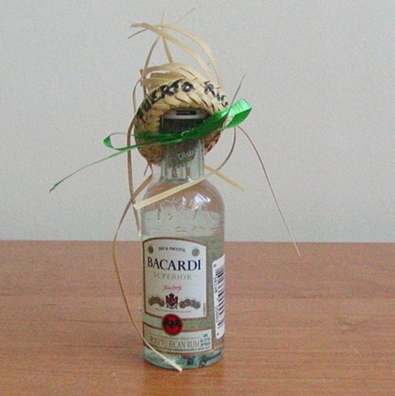 MINIATURE ~ SOUVENIR BACARDI SUPERIOR w/Straw Hat   Cute  