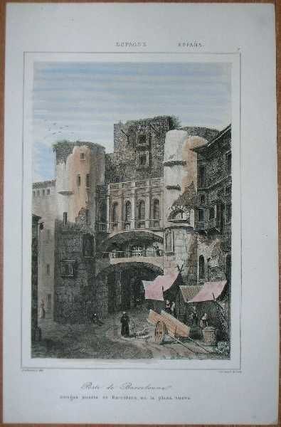 1844 print ROMAN GATE, BARCELONA, CATALONIA, SPAIN (#7)  