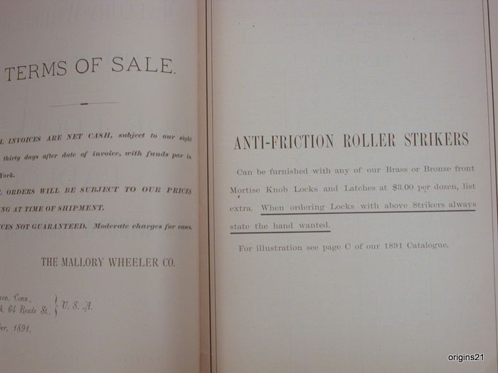 1891 1894 Mallory Wheeler Padlocks Keys manufacturer price catalogs 