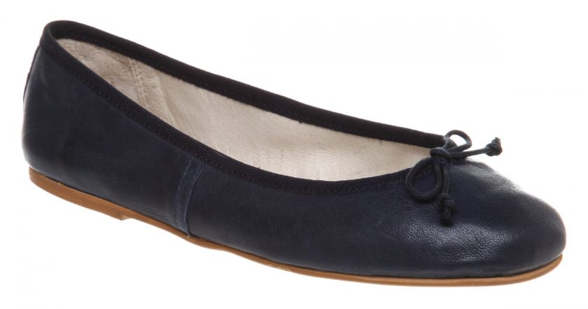 Womens Office Academic Ballerina Navy Leather Flats  