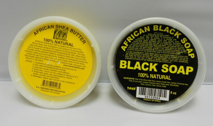 8oz 100% SHEA BUTTER & 8oz 100% PURE NATURAL AFRICAN BLACK SOAP BODY 