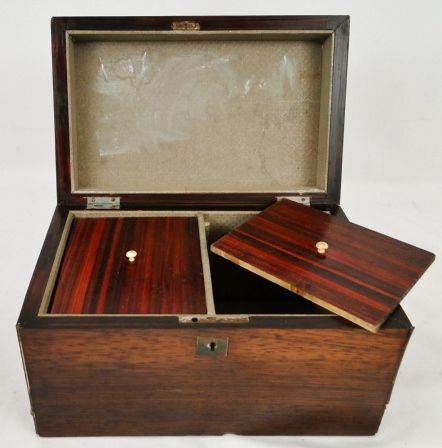 Antique 19th C. Continental Flame Mahogany Tea Caddy Storage Box   No 