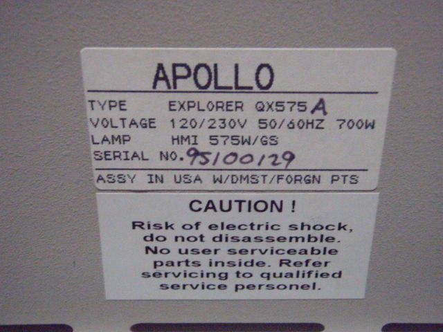 APOLLO EXPLORER QX575A PROJECTOR IN SHIPPING CASE ON WHEELS USED 