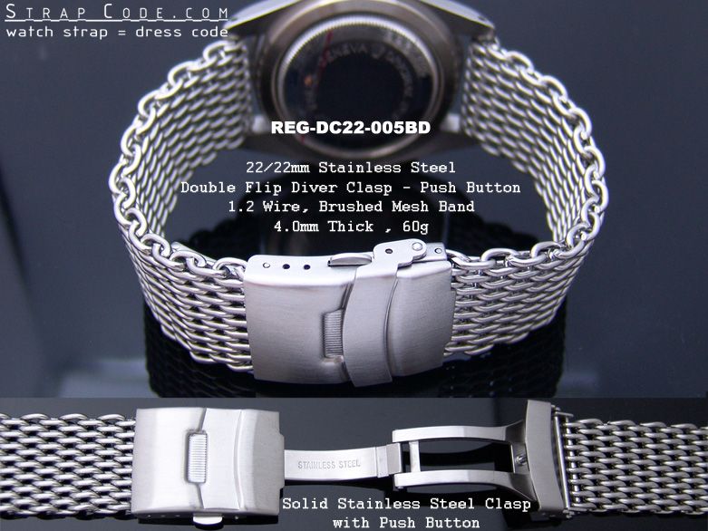 Rare 22mm Interlocking Mesh Divers Watch Band Bracelet  