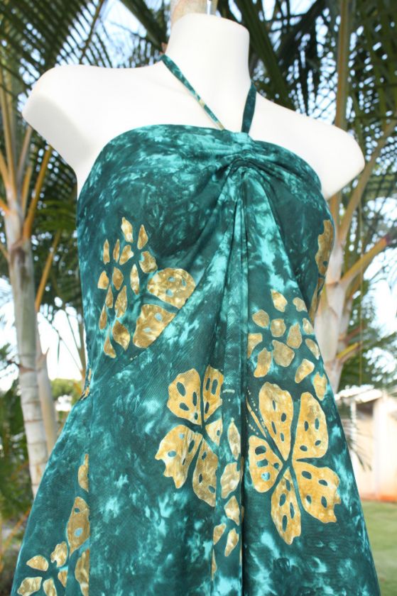 Green Floral Hawaiian Hawaii Muu Muu Butterfly Hem Cruise Beach Sun 