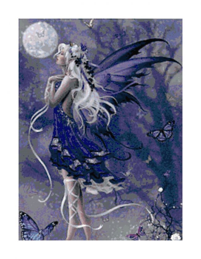 Purple Fairy w/ Butterflies CrossStitch Pattern Chart  