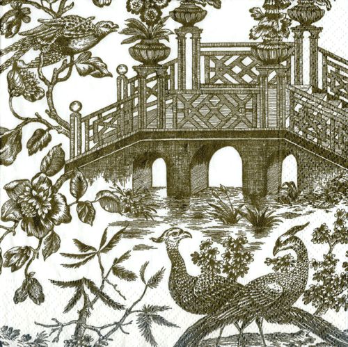 CASPARI 2 Pkgs Chinoiserie Toile Pagoda Bronze Paper Salad / Dessert 