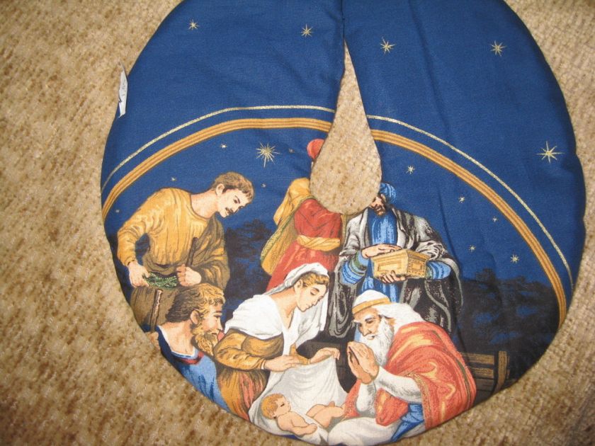 Small Nativity Christmas Tree Skirt 11 across Desk top Jesus Mary 