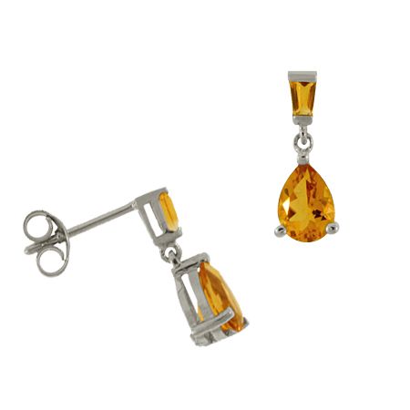 CITRINE DANGLE EARRINGS   STERLING SILVER TEARDROP NEW  