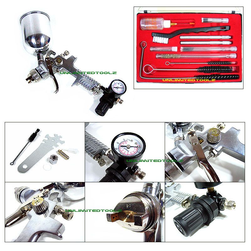 ALUMINUM HVLP AIR SPRAY GUN W/ GAUGE +CLEANING TOOL KIT  