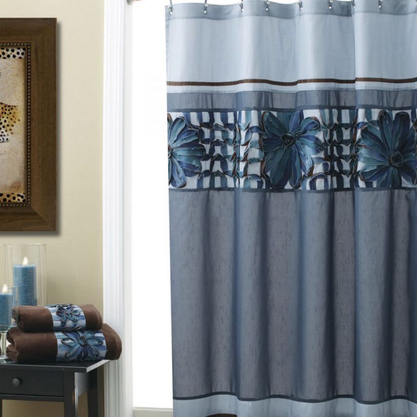 CROSCILL ANCORA FABRIC SHOWER CURTAIN BLUES BROWNS NEW 083013050750 