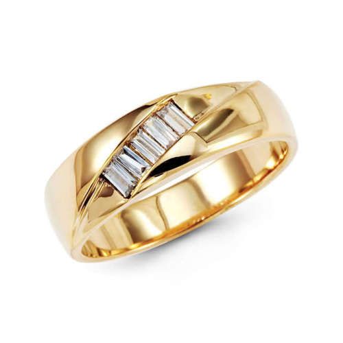 14K Yellow Gold Mens Baguette CZ Wedding Ring Band  