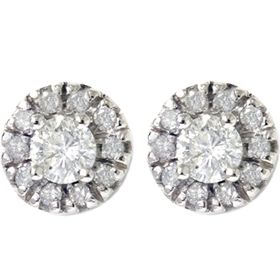  Diamond Studs Pave Halo Womens 14K White Gold Earrings Brilliant Cut