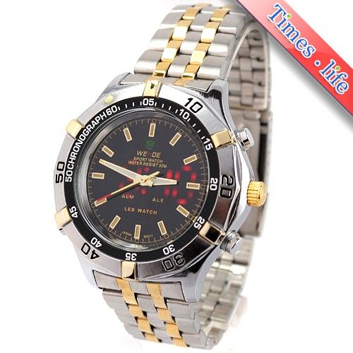   Steel Unisex Sports Waterproof Watch Quartz LED Dual Time Date  