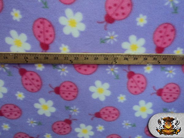 POLAR FLEECE FABRIC PRINTED *LADYBUG LAVENDER* BTY  