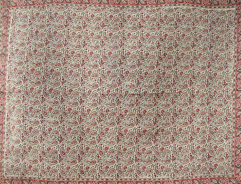 FRENCH PAISLEY RED,CREAM & GREEN FULL TAPESTRY THROW COVERLET 