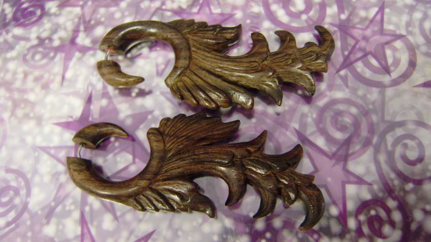 Organic Fake Gauges Wood Earrings Brown Tribal Expander  