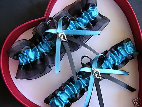 Wedding Garters Turquoise / Black   Dolphin   Prom  