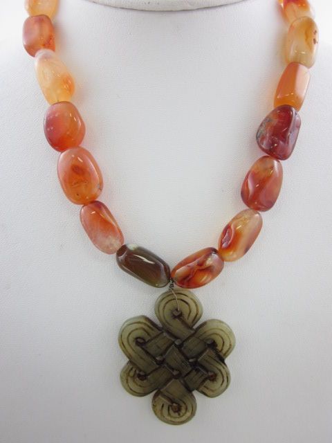 DESIGNER Carnelian Green Jade Necklace  