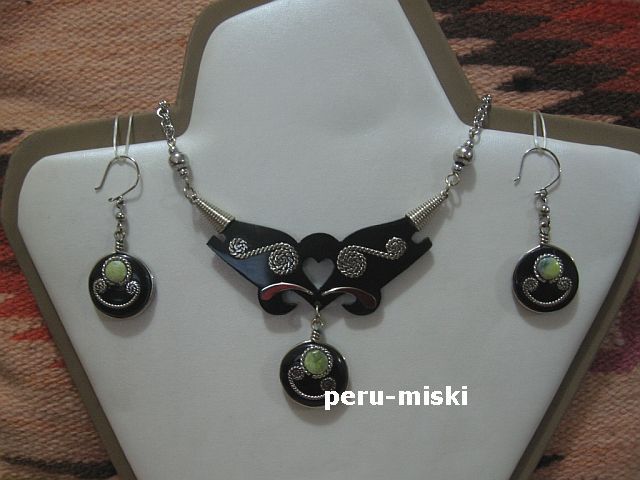 10 BULL HORN NECKLACES EARRINGS Peruvian Jewelry 5 SETS  