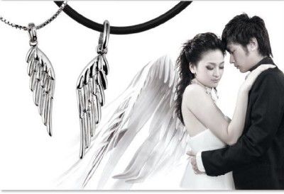 LN26 925 Silver I Love You Forever Angel Wings Pendants Wedding Couple 