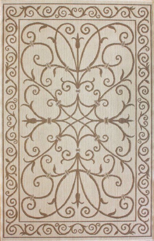 NEW Area Rug Indoor/Outdoor Beige 9x12 Wrought Iron  