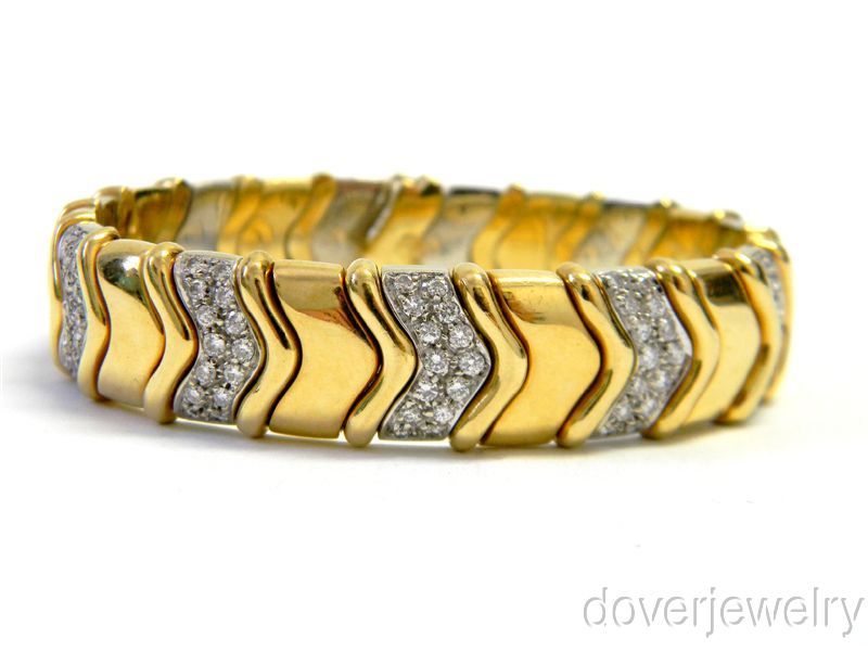 Estate Italian 3.38ct Diamond 18K Gold Cuff Bangle Bracelet NR  